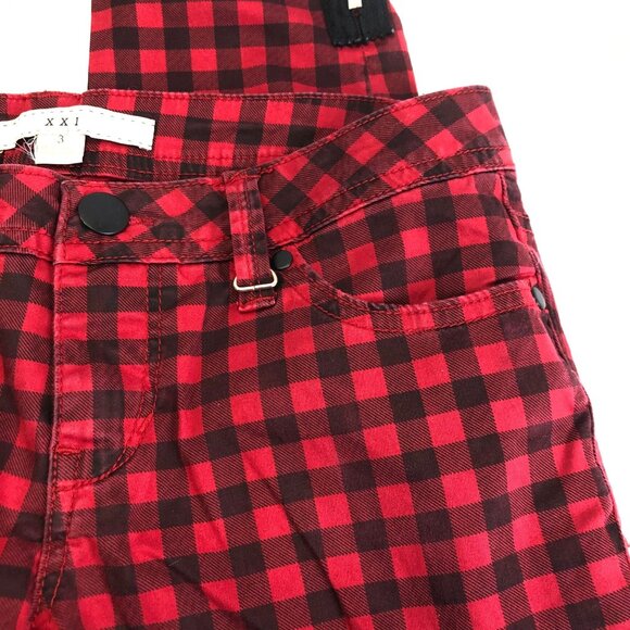 XXI Black Red Buffalo Plaid Check Skinny Punk Tartan Ankle Zipper Pants Size‎ 3 - Picture 3 of 10